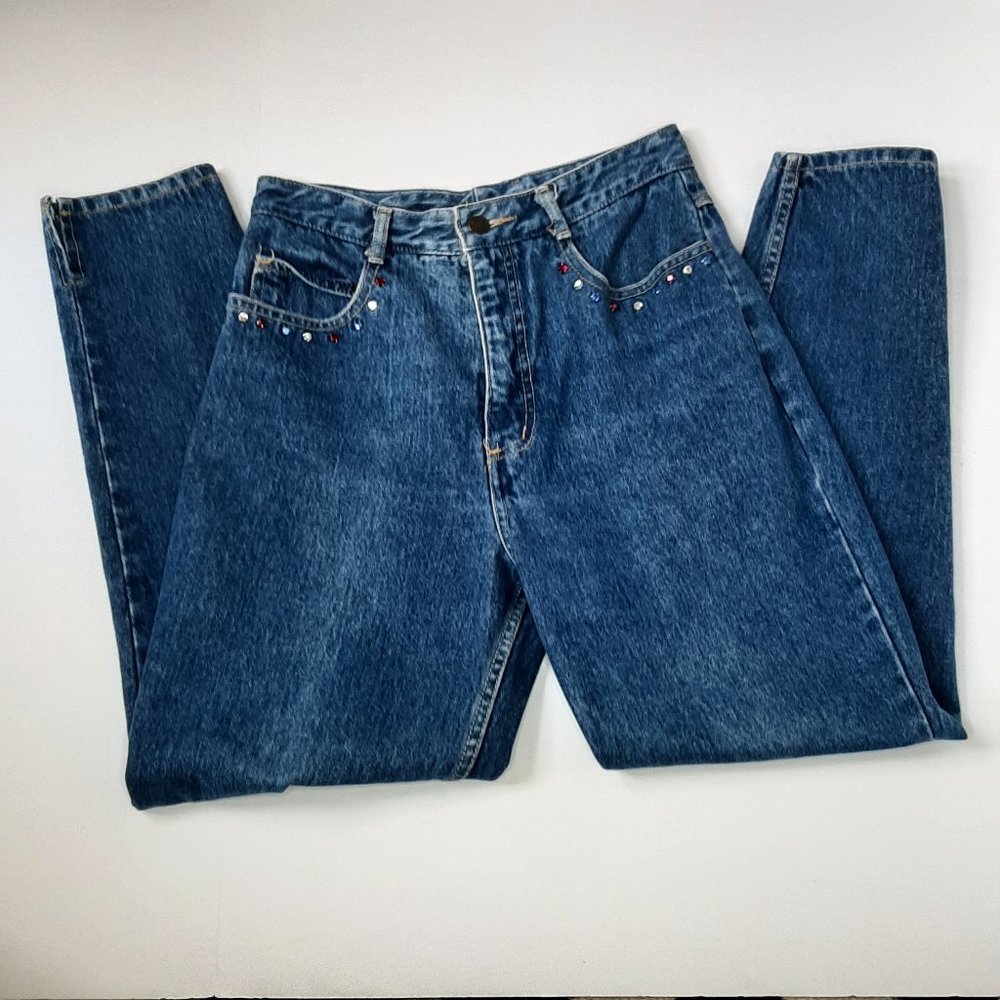 Vintage St Tropez Blinged Rhinestone Cowboy High Waist Skinny Tapered Leg Denim